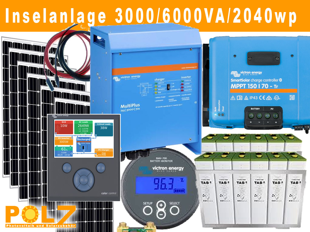Inselanlage 3000/6000W 2040WP Solarmodule 13,8kwh/ C100 Photovoltaik
