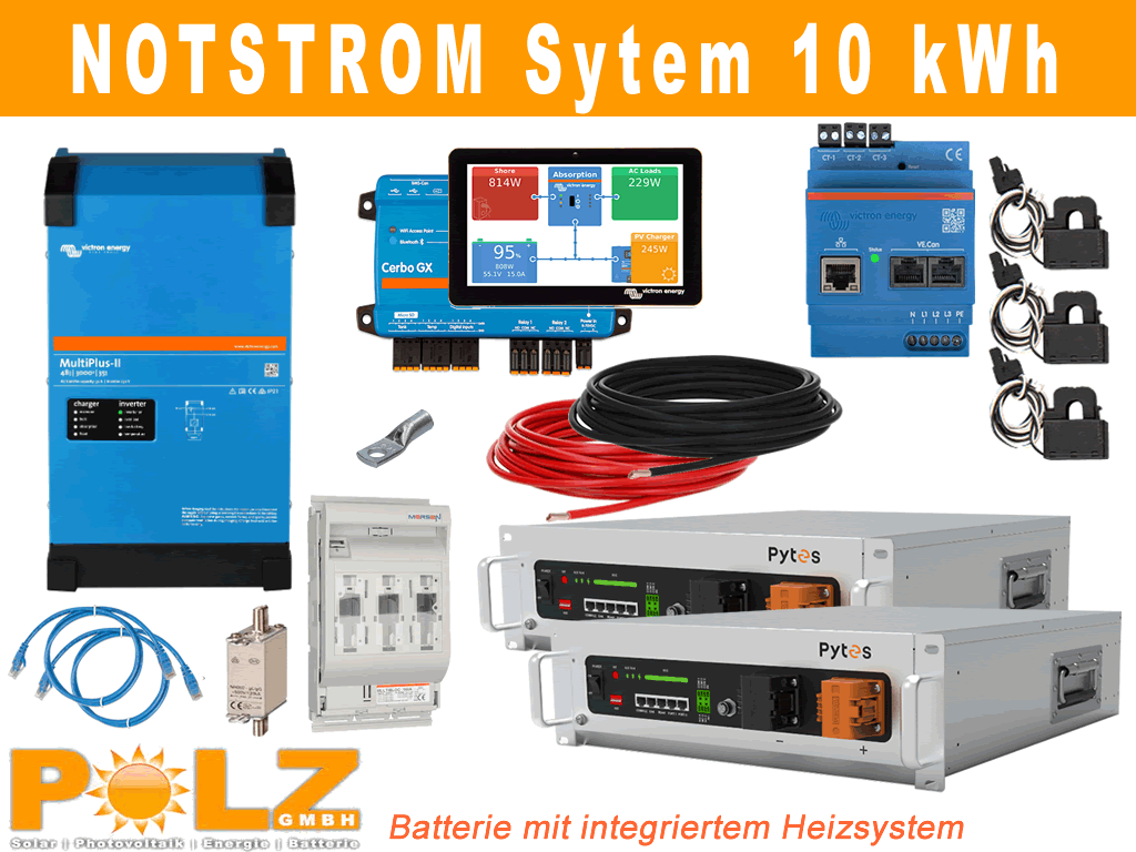 Notstrom ESS 1-phasig mit 10 kWh LiFePo4 Speicher 48V/3000VA Wechselrichter
